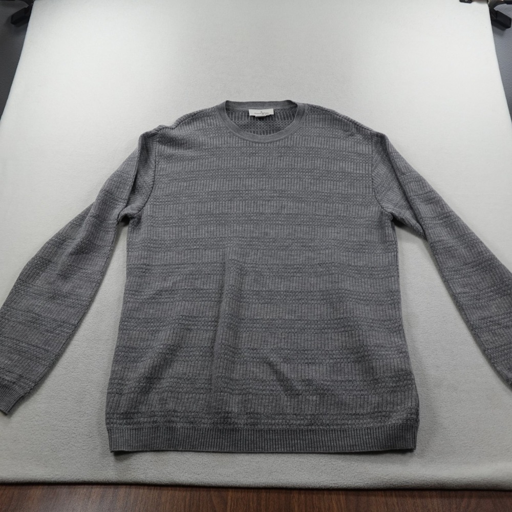 Ermenegildo Zegna Wool Sweater Mens Large Gray Striped Crew Neck Luxury Designer